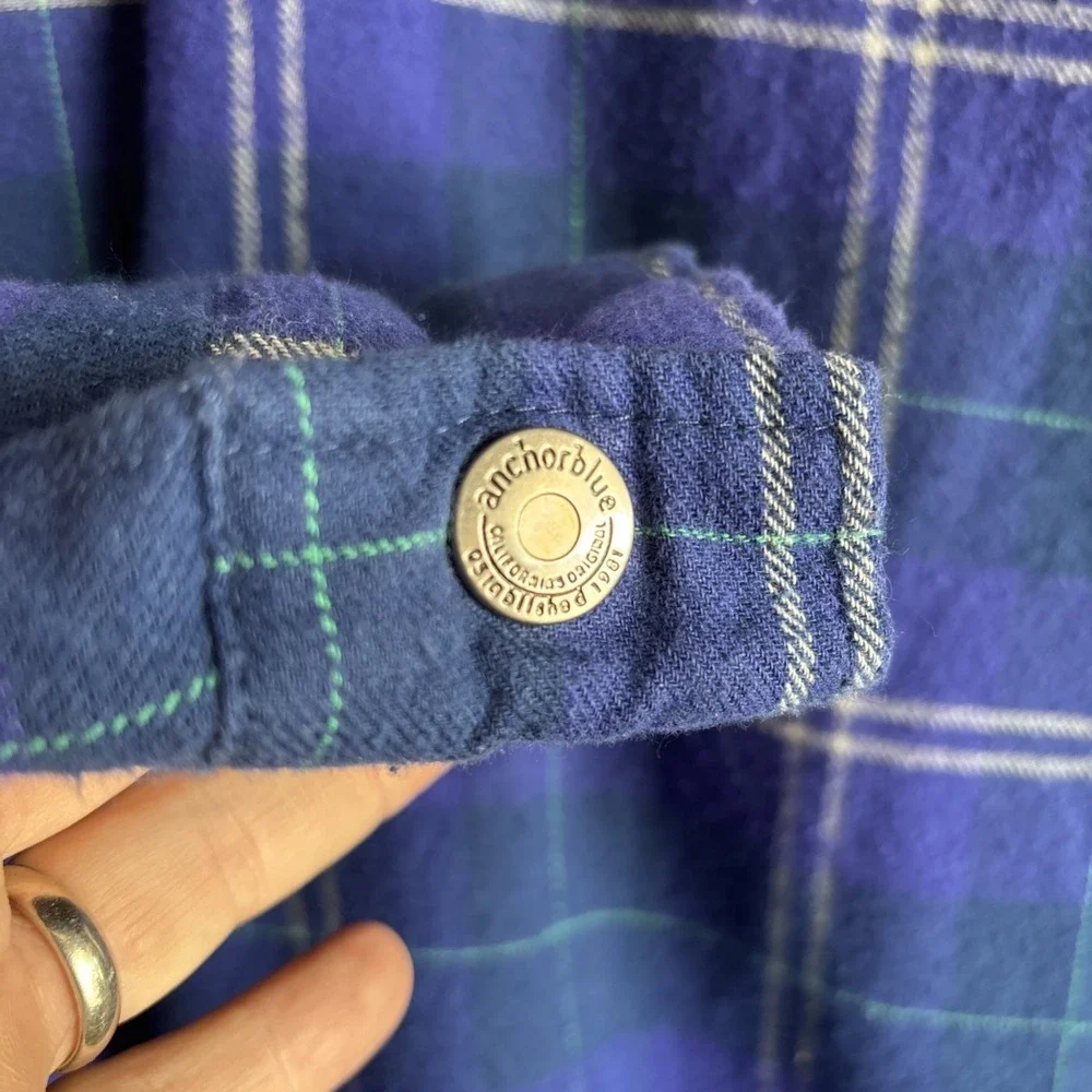 Vintage Y2K Anchor Blue Flannel Snap Shirt Large‎ Lined Workwear Grunge Punk
